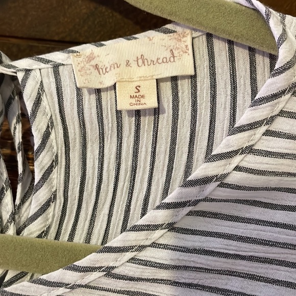 Hem and Thread cropped blue and white stripe frilly top - Picture 2 of 7